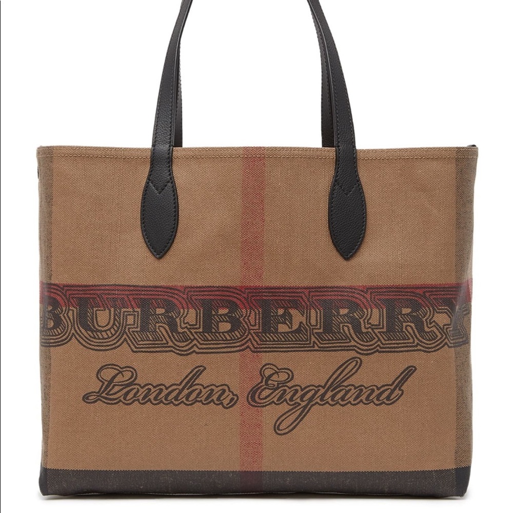 Burberry Brown Canvas Logo Tote with Black Handles